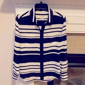 New Kate Spade Black & White Silk Striped Button Down Blouse Top SZ S
